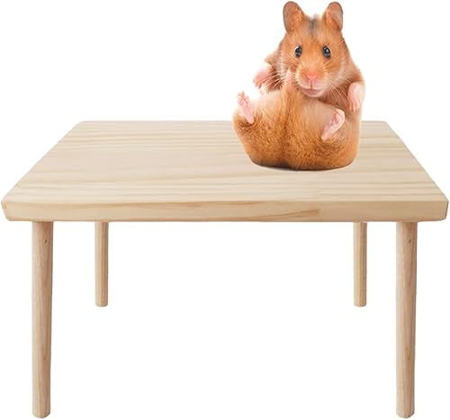 SINFUN Soporte de madera para hámster, plataforma de soporte para animales pequeños, mesa de madera natural, escondites de casa para mascotas,