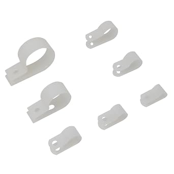 270 Pcs White Nylon R Type Cable Clamp Fastener Plastic Wires Cord Clamp Clips Assortment Kit with 7 Different Size for Wire Management