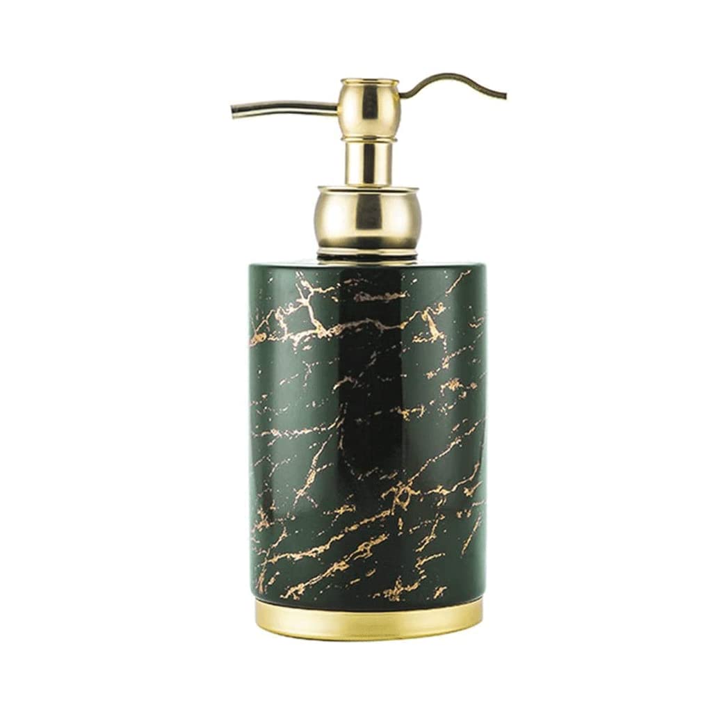 Grüner Seifenspender mit Pumpe, nachfüllbarer Seifenspender aus Keramik, Marmormuster, Lotionsflasche zur Aufbewahrung von Lotion usw, 400 ml/13,5 oz
