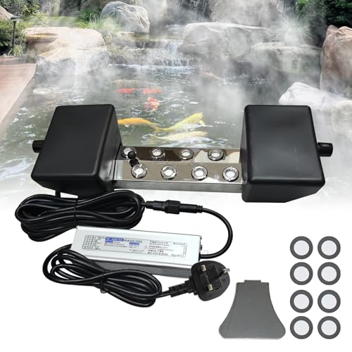 8 Head Ultrasonic Mist Maker Fogger 6L/h Mist Humidifier 304 Stainless Steel Mist Maker with Float Smart Safety Protection for Greenhouse Garden Stage