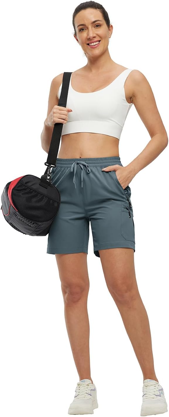 BASUDAM Women's Athletic Shorts Quick Dry Cargo Lightweight Zipper Pockets Summer Outdoor Hiking Running