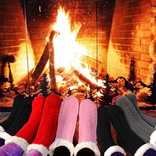 Image of Abodhu Warm Slipper Socks for Women - Fuzzy, Thick, Cozy Sherpa Lined Socks with Non-Slip Bottoms