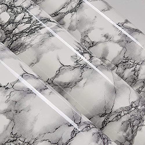 Image of Self Adhesive Wallpaper for Furniture,Almirah,Table Top,Wardrobe,Kitchen,Cupboard Decal & Door| Kitchen Wall Paper Sticker DIY PVC Self Liner Vinyl Stickers. (White Gray Marble, 16x200 Inch)