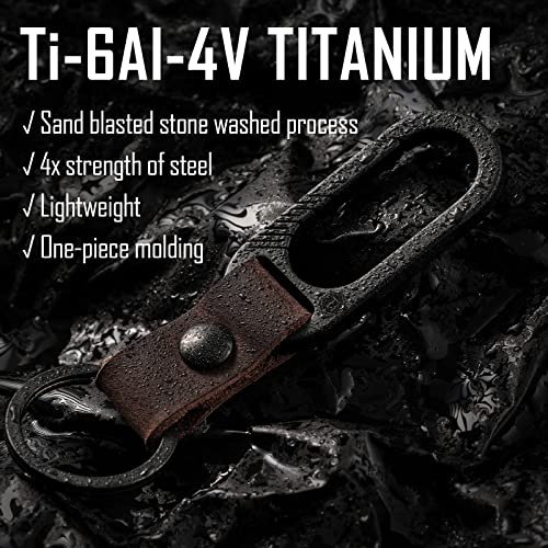 Image of KeyUnity KM02 Titanium Belt Clip Carabiner Leather Keychain Holder with Removable Stainless Steel Key Ring