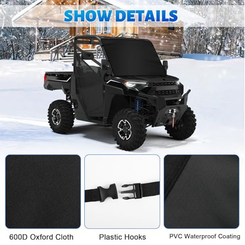 Image of 600D UTV Windshield Snow Cover Compatible with Polaris Ranger XP 1000 2017-2026 (Not RZR) & Can-Am Defender 2016-2026, Transport Windshield Protector for Ice and Snow