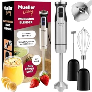 Mueller Immersion Blender Handheld – 8 Speed Stainless Steel Electric Hand Blender, 3 in 1 Emulsion Blender Handheld with Turbo Mode, Stick Blender Emulsifier for Kitchen for Soup, Smoothie, Puree
