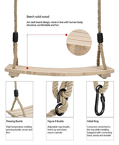Pellor Indoor Outdoor Wood Tree Swing Seat Chair Child Adult Kid 17.7x7.9x0.6 inch
