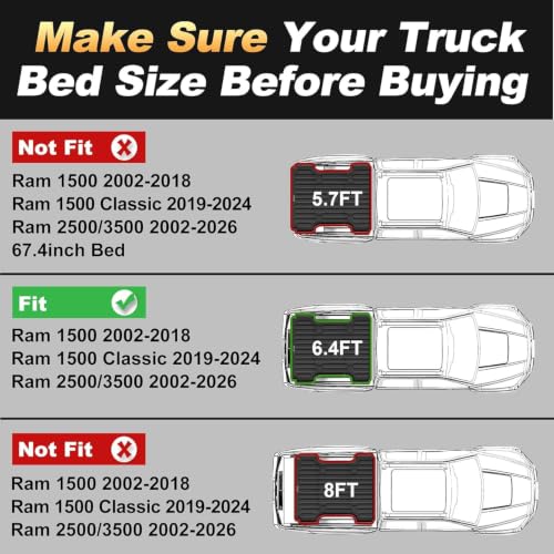 Image of 6.4FT Truck Bed Mat for 2019-2026 Dodge Ram 2500 /3500 Crew Cab Floor Mats