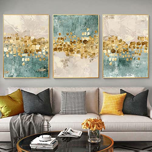 Affiche d'art mural moderne impression toile bleu doré feuilles abstraites
