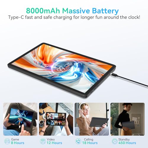 Image of Android 14 10 inch 2-in-1 Tablet with Keyboard /Case, 14GB RAM, 128GB ROM (TF 1TB), Octa-Core, Incell Display, 5G WiFi+4G LTE, 8000mAh, GPS, Gray