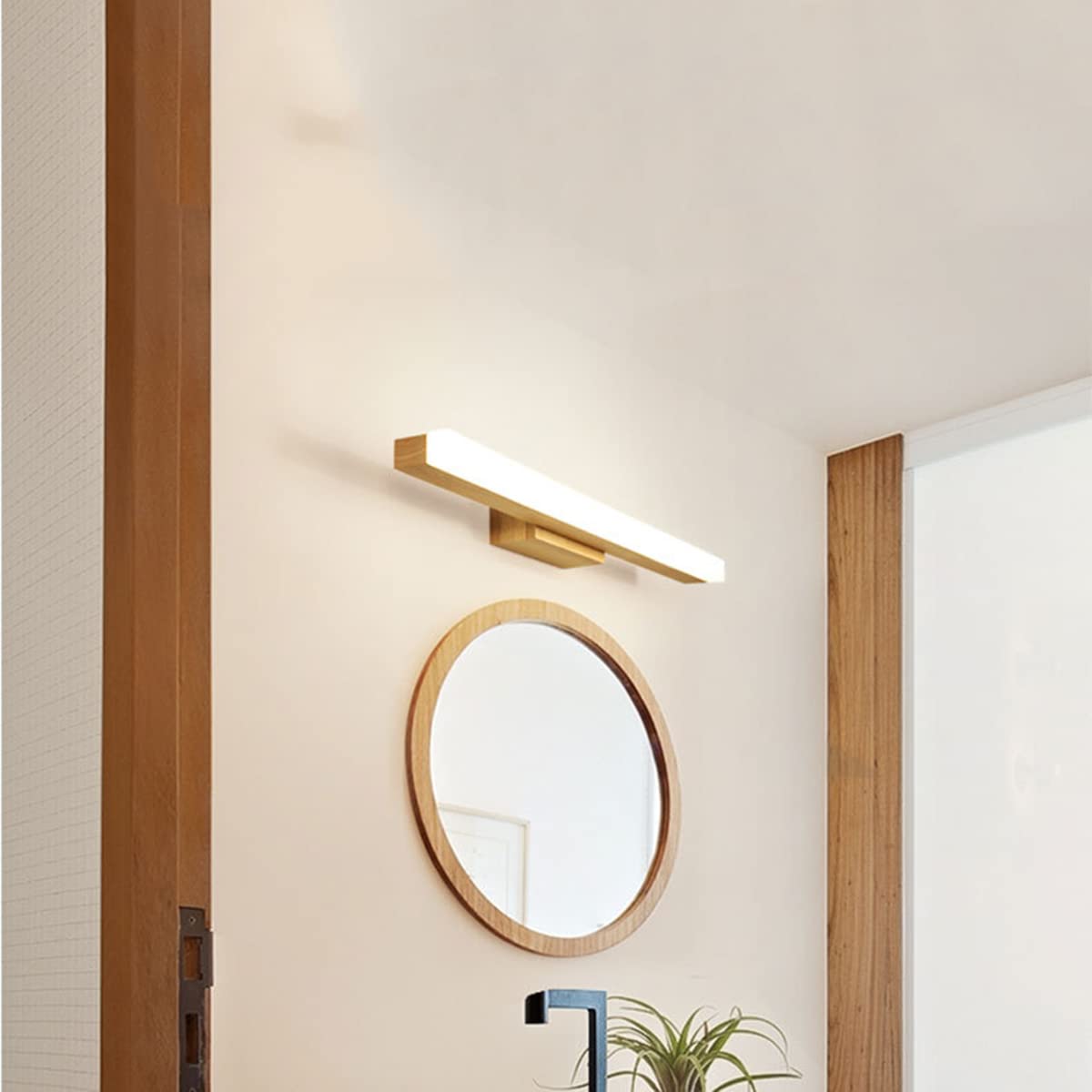 LED Spiegellampe Holz Wandleuchte 60cm Spiegelleuchte Innen Schminklampe Für Spiegel Wandmontage Badezimmer IP44 Wasserdicht Badlampe 4000K
