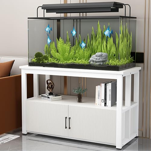 NEONMAN Fish Tank Stand con Taquillas, Soporte para Tanque de Reptiles Aquarium Stand, Antideslizante y Resistente al Desgaste Estable y Duradero, Apto para Acuarios(White+White,50x30x70cm)