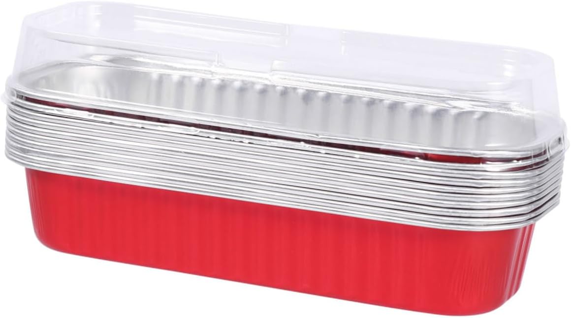 10pcs Disposable Aluminum Foil Baking Boxes Rectangular Bakeware for Cupcakes Muffins Desserts Food Safe Oven Freezer Safe Festive Red