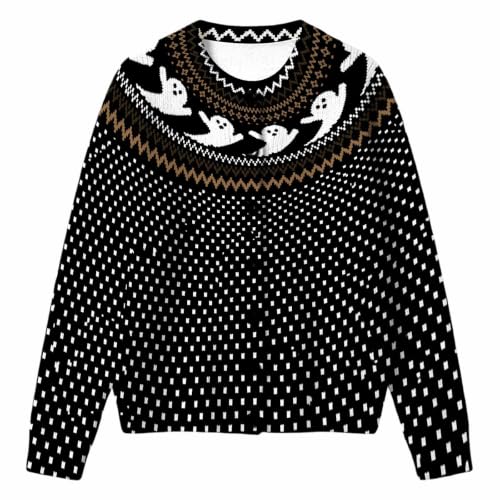 Halloween Sweaters for Women Spooky Season Ghost Graphic Button Fall Knitted Cardigan - image 6