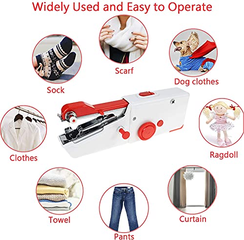 Hand Held Sewing Device, Mini Portable Sewing Machine for Beginners, Small Handheld Sewing Machine Kit Quick Stitching Suitable for Clothes, Cloth, Fabrics, Curtain, Pet Clothes, DIY Home Travel