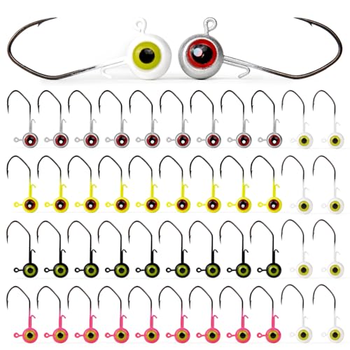 40-Pack Crappie Jig Heads for Fishing - 5 Colors Kit for Panfish Walleye Bass 1/32 1/16 1/8oz