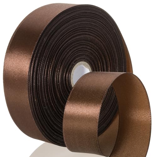GIYOMI 1 Inch Polyester Brown Satin Ribbon for Gift Wrapping 50 Yds