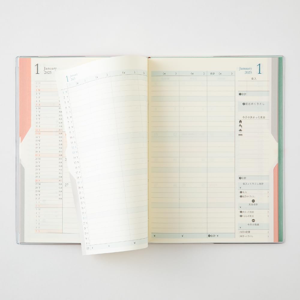 Midori Double Schedule Planner, 2025 B6, Monthly Money-Teal, 22322006 (Begins October 2024)