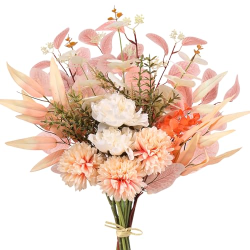 Fake Artificial Flowers Bouquet for Decoration, Silk Flower Arrangements Faux Flowers Plant Wedding Bride Bouquets Tables Centerpieces for Rustic Home Decor Indoor Vase Floral Table Decor (Champagne)