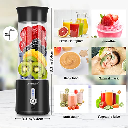 Mikser do shake’ów i smoothies, elektryczna sokowirówka 500 ml, 4000 mAh, z materiału wolnego od BPA, do studia fitness, na zewnątrz, czarny