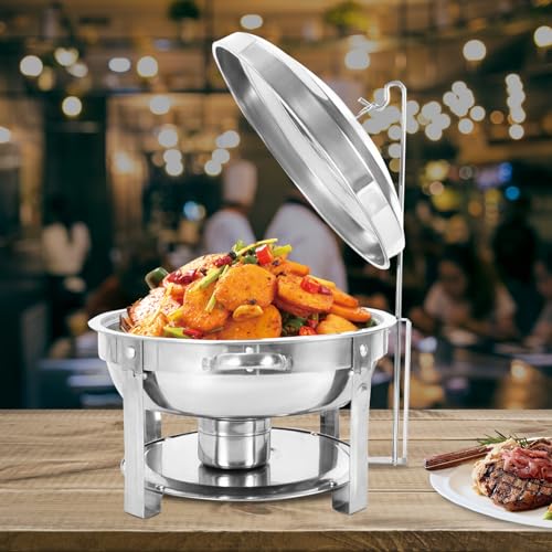HuKaiL 7.5L Edelstahl Warmhaltebehälter, Rund Speisewärmer Chafing Dish Wärme/Kälteisolierung, Warmhaltegerät Buffetwärmer mit Ständer für Cafeterias, Hotel, Schulkantinen, Bankette, 44 * 26.4cm – Bild 3