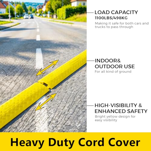 Image of 2 Pack Yellow Drop Over Cable Cover Ramp 40 x 5.3 x 0.9 Inch, Heavy Duty Cable Hose Protector Ramp with 1 Channel, High Load Capacity for Indoor Use, Office, Warehouse & Event Areas