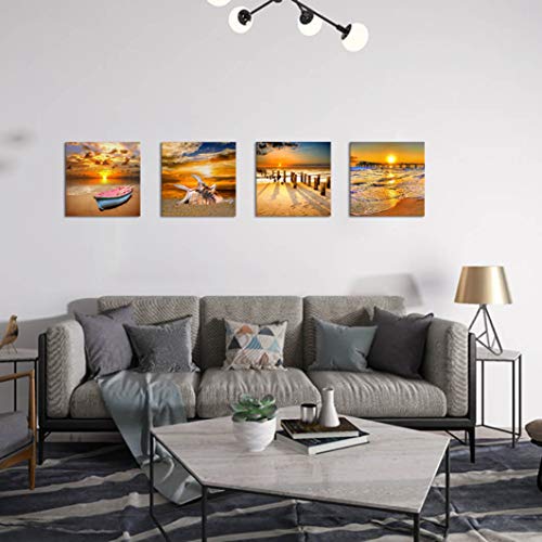 Beach Picture Wall Art Beach Poster Ocean Picture Sunset Beach Canvas Contemporary Scenery Beach Picture Photo Mural Artist Home Decor Wall Decoration Painting Canvas Printing 4 Pieces/Set #TOP1