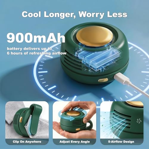 Image of Portable Bladeless Mini Clip Fan, 360 Rotation,Waist Clips Whirlwind Fans, USB Rechargeable Personal Fan for Travel, Office, Outdoor Use, Green