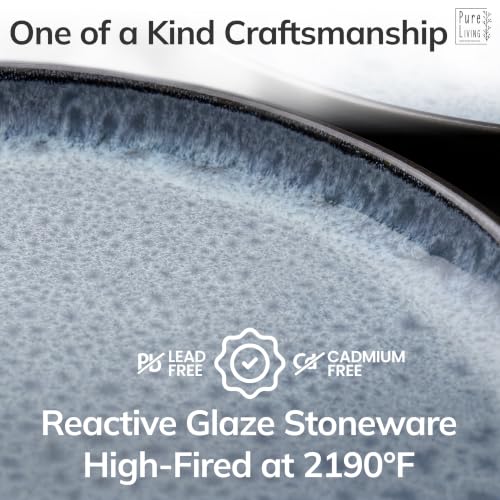 Image of 24 Piece Stoneware Dinnerware Set for 8, Handmade Plates and Bowls Set | Reactive Glaze Coating, Dishwasher & Microwave Safe Dish Set, Chip & Scratch Resistant Dishware Set, Ibiza Smoke Blue