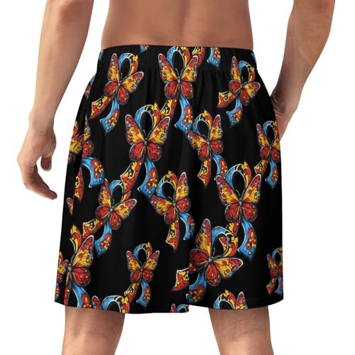 Autism Ribbon Butterfly Men's Pajama Bottoms Lounge Pj Shorts Stretch Sleep Shorts for Home Vacation Beach3