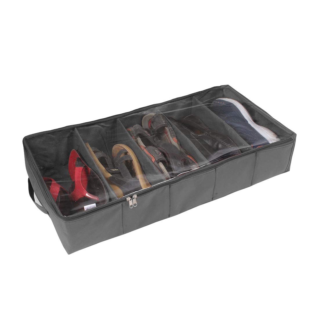 PrettyKrafts 5 Pair Shoe Storage Box| Large Underbed Storage Shoe Bag |Shoe Organizer Underbed Closet| Travel Shoe Cover | Men's Shoes Covers Storage Boxes | Folding Shoe Box, (Set of 1), Black