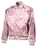 Augusta Sportswear 3610 Men's Satin Baseball Jacket/striped Trim, X-Large, Light Pink/White
