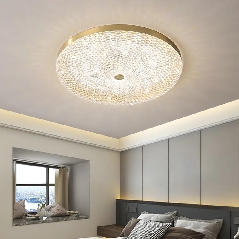 Plafonnier circulaire pour éclairer un salon sombre cristal cuivre 40cm