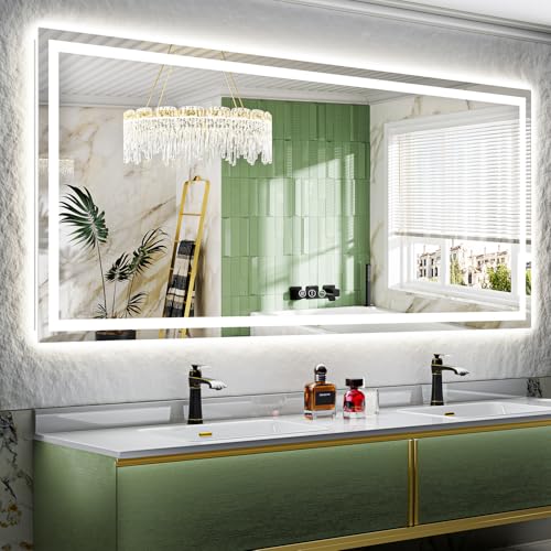 Image of 84x40 Inch LED Bathroom Mirror with Lights Front and Backlit Lighted Vanity Mirror for Bathroom Wall with 3 Colors Dimmable Anti-Fog Memory Shatter-Proof IP54 Waterproof Horizontal /Vertical