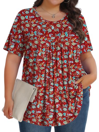 Image of Tencede Womens Plus Size Tops Tunic Short Sleeve Crew Neck Shirts Casual Soft Blouse 1X-5X