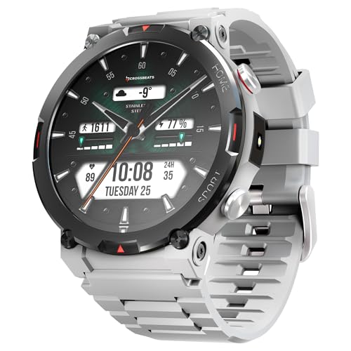 Image of CrossBeats Everest 2.0 Smart Watch for Men 1.43 inch True AMOLED, Always ON Display Bluetooth Calling Rugged Outdoor with Flash Light Upto 15 Days Battery Life Smartwatch 100+ Sports Mode (Grey)