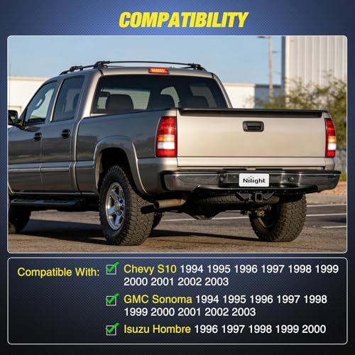 Image of Nilight Third Brake Light Tail High Mount 3rd Stop Lights Smoked Lens Compatible with Chevy S10 and GMC Sonoma 1994-2003 Isuzu Hombre 1996-2000 Truck Rear Center Cab Lamp