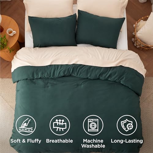 Image of Bedsure Super King Comforter Set, Forest Green Soft Prewashed Bedding for All Seasons, 3 Pieces GentleSoft Bed Set, 1 Lightweight Comforter (120 inchx120 inch) and 2 Pillowcases (20 inchx36 inch)