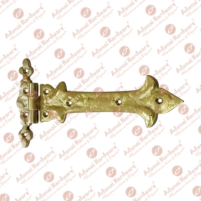 Image of Adonai Hardware Adonijah Brass Strap T Hinge (7.9 inch x 2 Pack, Satin Brass) for Barn Doors, Gates, Kitchen Cabinets, Sheds, Wooden Box, Furniture, Cedar Chest and Trunks