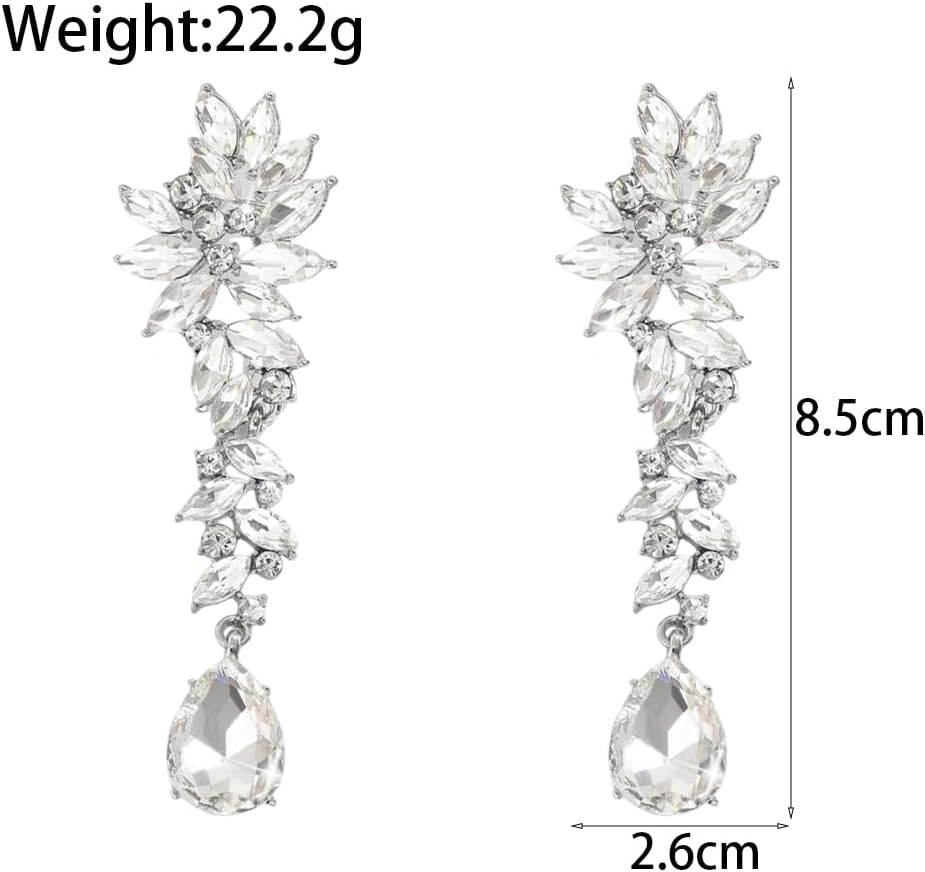 Silver Rhinestone Wedding Earrings for Women,Silver Sparkling Crystal Chandelier Earrings,Formal Cocktail Prom Teardrop Dangle Drop Statement Jewelry - Image 6