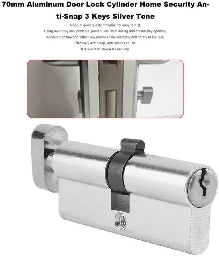 Door Lock Barrel,Lock cylinders, 70mm Aluminum Metal Door Lock Cylinder Home Security Anti-Snap Anti-Drill with 3 Keys Silver Set Tools