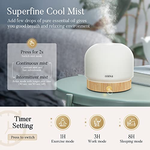Ennva Essential Oil Diffusers For Home, Elegant Glass Diffuser With Light 280Ml Quiet Ultrasonic Diffuser - Aromatherapy Diffuser With Timer, 2 Mist Modes, Modern Air Diffusers For Home, Sleep #TOP3