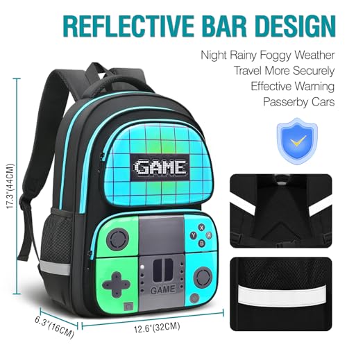 School Backpack For Boys,Gamer Kids Backpack For Elementary Middle School Student Age 6-14,17″ Video Game Bookbag For Laptop2