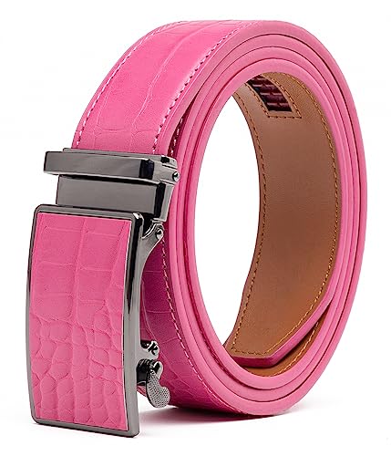 Fabio Valenti Mens Belt Ratchet Belt Dress with 1 3/8 Genuine Leather Trim to Fit (2091C Peach Blossom Adjustable 46)