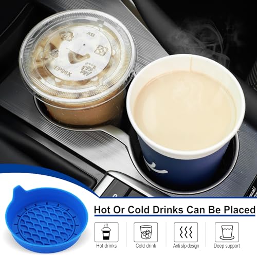 Image of SINGARO Car Cup Holder Coaster, Silicone Cup Holder Insert, Universal Non-Slip Cup Holders, Car Accessories Interior for Women and Man 4 Pack Blue