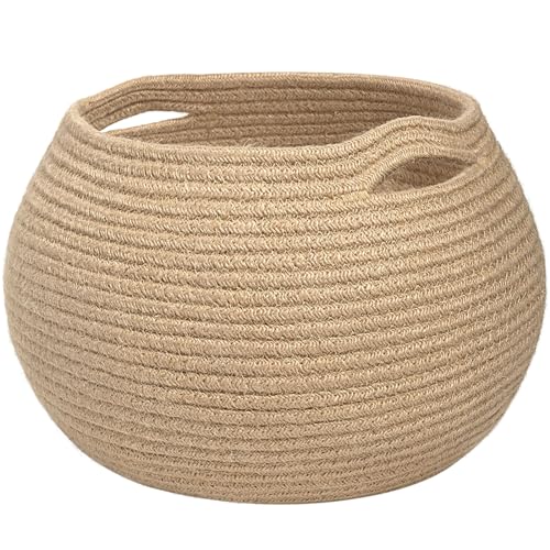 Goodpick Wicker Storage Basket for Living Room, Small Round Woven Basket for Toys, Towel, Bedroom, Children Corner Decoration Plant Baskets Indoor, Jute, 10″D x 8.3″H