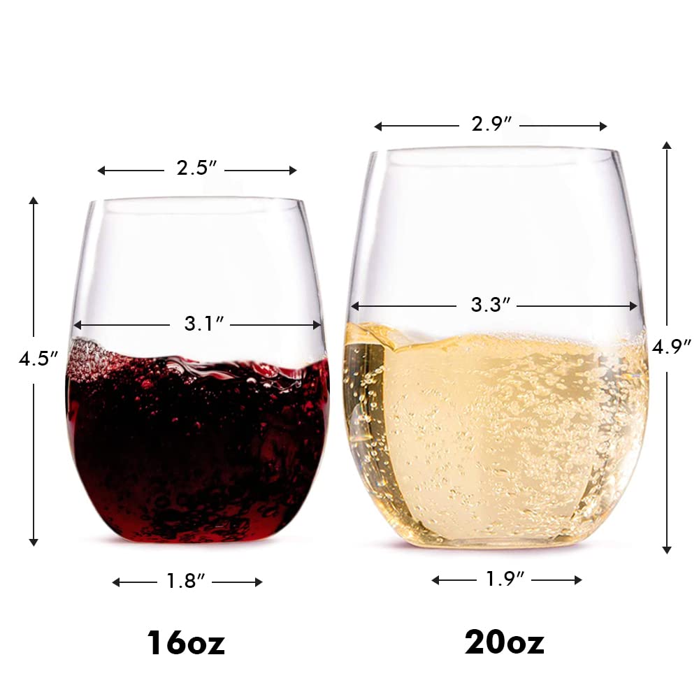 TAZA Copas de vino irrompibles sin tallo: elegantes vasos de plástico Tritan irrompibles para exteriores con base pesada | aptos para lavavajillas | bordes lisos | 16 onzas | juego de 4