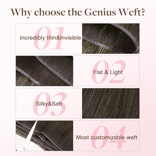 Image of GOO GOO Genius Weft Hair Extensions Human Hair, Sew In Hair Extensions Rooted Remy Weft, 1C Mocha Brown 16inch 100g, Hand Tied Weft Hair Extensions