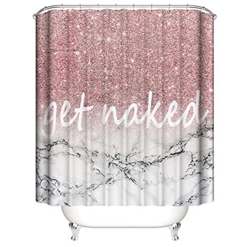 Get Naked Shower Curtain Set With Rugs, 4Pcs Marble Pink Bath Shower Curtain With Non-Slip Rug Bath Mat, Toilet Lid Cover Set For Bathroom, Shower Curtain With 12 Hooks Bathroom Decor 72 X 72 Inch #TOP1