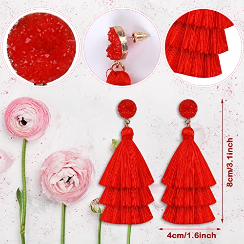 Layered Tassel Earrings for Women Bohemian Tassel Earrings Fringe Dangle Drop Earrings for Birthday Christmas Wedding Valentines Day Gift (Red)2